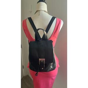 Sereta Premium Soft Black Leather‎ Gold Accent Mini Backpack Shoulder Bag Purse